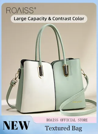 Stylish Color Blocked Handbag for Women Comfortable PU Fabric Non Slip Wear Resistant Large Capacity Tote Bag Premium Textures Temperament Urban Trend Shoulder Bags 
