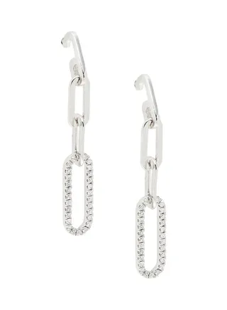 Sterling Silver and 0.21 TCW Diamond Paperclip Link Drop Earrings for Women One Size 