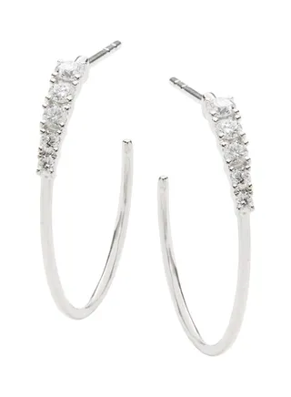 14K White Gold and 2.6 TCW Diamond Core Half Hoop Earrings for Women One Size 