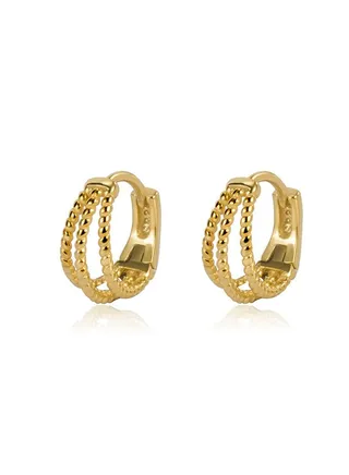 18K Gold Three Layer Fried Dough Twists Line Earrings For Women 