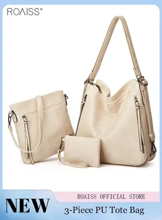 3 Piece Women's Tote Bag Fashion PU Leather Shoulder Bag Large Capacity Backpack Leisure Versatile Commuting Bag 