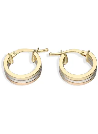 Trio Tone Gold Oval Shaped Hoop Earrings 18KT - FKJERN18KU3095 