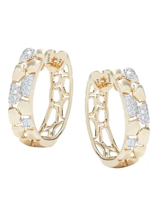 14K Yellow Gold and 0.2 TCW Diamond Huggie Earrings for Women One Size 