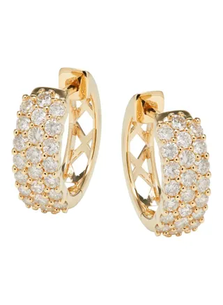 14K Yellow Gold 0.97 TCW Diamond Huggie Earrings for Women One Size 