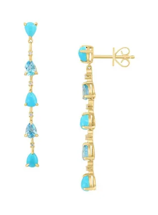 14K Yellow Gold and Multi Stone Drop Earrings for Women One Size 