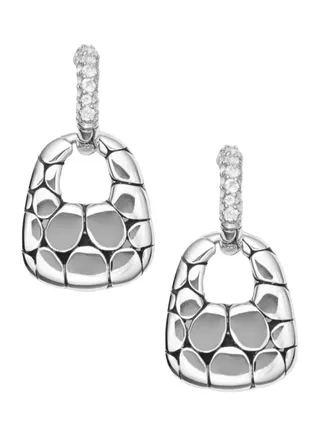 White Topaz and Sterling Silver Doorknocker Hoop Drop Earrings for Women One Size 