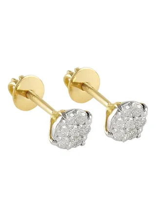 18K Gold Genuine Diamonds Solitaire Screw Back Earrings 0.14 Carat 