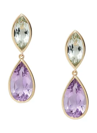 14K Rose Gold and Amethyst Drop Earrings for Women One Size 