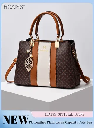 Women's Fashionable Checkered Crossbody Bag Pu Leather Handbag With Exquisite Pendant Accessories 