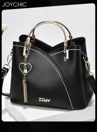 Women Large Capacity Crossbody Bag PU Waterproof Tote Bag Multi Pocket Shoulder Handbag with Love Pattern Pendant for Travel Party Black 