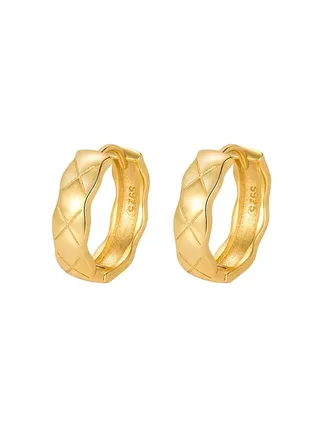 18K Gold Checkered Earrings For Women 