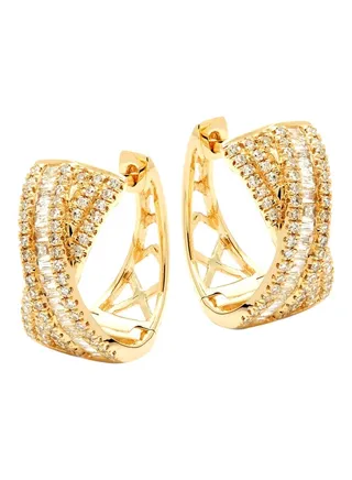 14K Yellow Gold and 0.6 TCW Diamond Huggies Earrings for Women One Size 