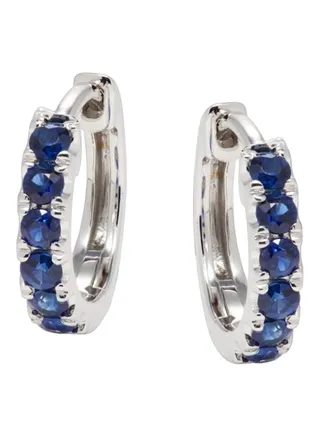 14K White Gold and Sapphire Huggie Earrings for Women One Size 