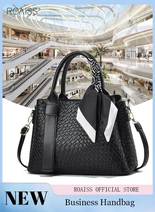 Pu Leather Large Capacity Tote Bag Women'S Business Fashion Crossbody Bag Silk Scarf Decorated Adjustable Shoulder Strap Handbag 