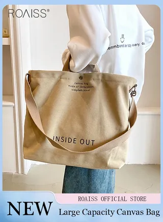 Large Capacity Printed Canvas Handbag Women'S Daily Commuting Versatile Student Shoulder Bag 