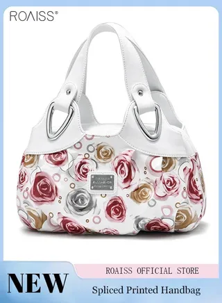 Women's PU Leather Handbag Fashion Ink Printing Pleated Large Capacity Messenger Bag 
