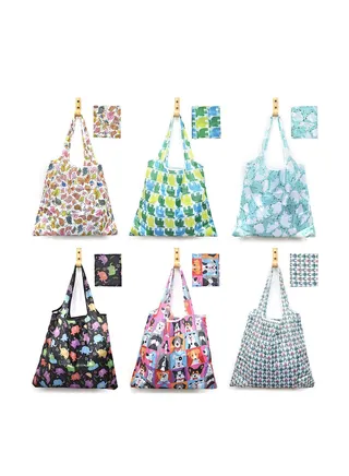 6 Pcs Reusable Grocery Bag Foldable Eco-Friendly Shopping Bags Lightweight Washable Nylon Large Tote Bag 