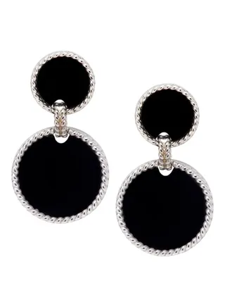 Sterling Silver and Onyx Drop Earrings for Women One Size 