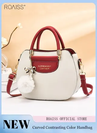 Women's Fashion Contrast Color Handbag Curved Silhouette Bag With Zipper Opening And Closing Shoulder Bag Detachable Shoulder Strap Crossbody Bag 