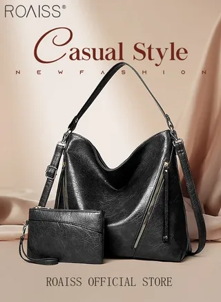 2-Piece Large Capacity Tote Bag Shopping Handbag Travel Crossbody Bag With Wallet Set 
