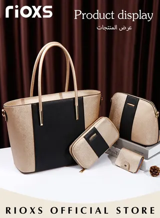4 pcs Women Fashion Bags Large Capacity Satchel Purses and Handbags for Women Colour Clash Shoulder Tote Bags and Wallets 