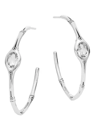 White Topaz and Sterling Silver Hoop Earrings for Women 1.5 Inches One Size 