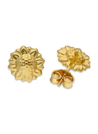 Gold Flower Shaped Stud Earrings 21KT - FKJERN21KU6013 