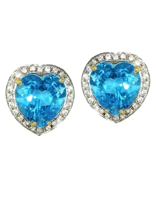 18K Gold Genuine Diamond Swiss Blue Topaz Earrings 0.28 Carat 