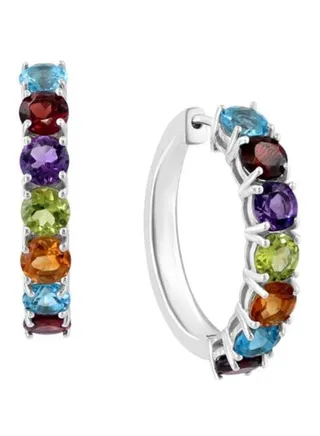 Sterling Silver and Multi Stone Hoop Earrings for Women One Size 