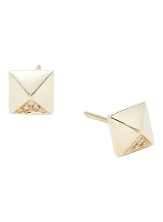 14K Yellow Gold and 0.03 TCW Diamond Pyramid Stud Earrings for Women One Size 