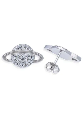 Sterling Silver 925 Saturn Shaped Stud Earrings - FKJERNSLU3147 