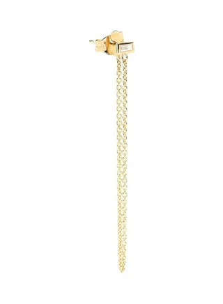 14K Yellow Gold and 0.03 TCW Diamond Chain Single Earrings for Women One Size 