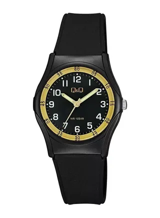 Q&Q Watch Unisex, Quartz Movement, Analog Display, Black Resin Strap-VQ04J012Y 