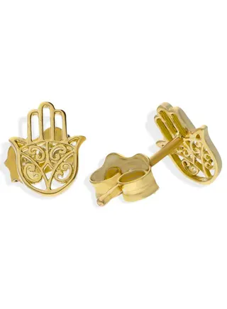 Gold Hamsa Hand Stud Earrings 18KT - FKJERN18KU3074 