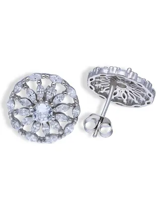 Sterling Silver 925 Flower Stud Earrings - FKJERNSLU3134 
