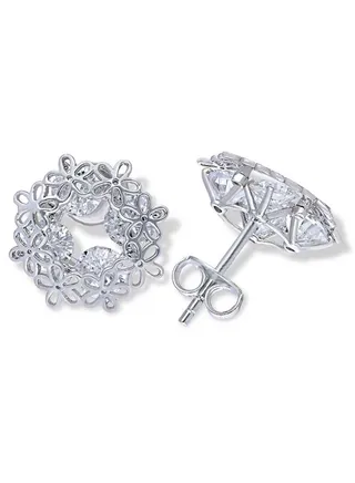 Sterling Silver 925 Flower Shaped Stud Earrings - FKJERNSLU3156 