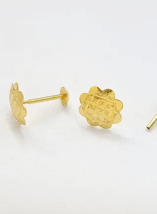 18K Pure Gold Flower Screw Earring Set 