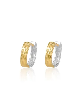 18K Gold Square Geometric Two Tone Earrings For Women 