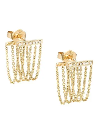 14K Yellow Gold and 0.05 TCW Diamond Earrings for Women One Size 