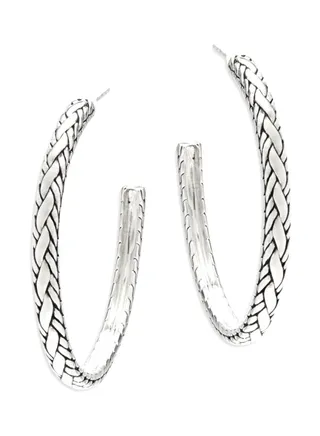 Textured Sterling Silver Hoop Earrings for Women 2 Inches One Size 