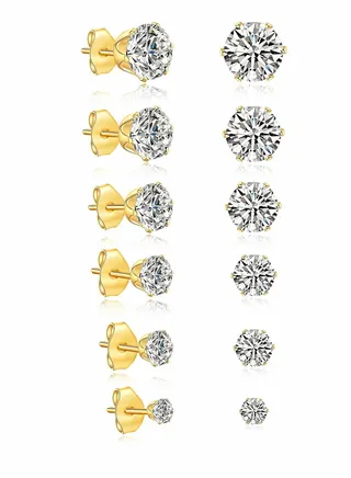 Hypoallergenic Surgical Steel Earrings, Silver Diamond Stud Earrings for Men/Women, 3/4MM Cartilage Sleeper 5/6/7/8MM Zircon Studs 6Pairs 