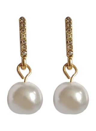 Silver Pearl Stud Dangle Earrings 
