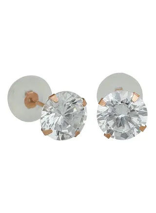 10 Karat  Rose Gold Tiny Clear Cubic Zirconia Stud Earrings 
