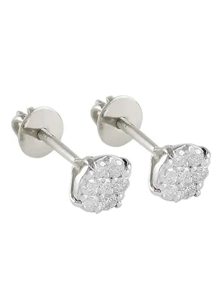 18K Gold Genuine Diamonds Solitaire Screw Back Earrings 0.14 Carat 