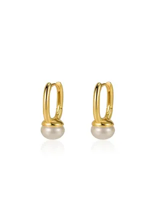 18K Gold Pearl Earrings for Women 