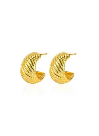 18K Gold C Half Round Earrings For Women 