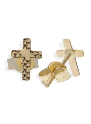 Gold Cross Stud Earrings 18KT - FKJERN18KU3059 