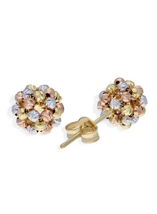 Trio Tone Gold Ball Stud Earrings 18KT - FKJERN18KU3081 