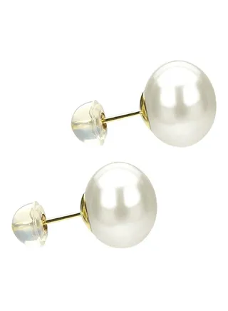 14K Solid Gold 6-7mm White AAA Freshwater Pearl Stud Earrings 