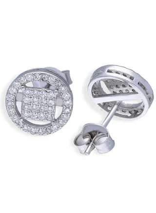 Sterling Silver 925 Round Shaped Stud Earrings - FKJERNSLU3141 